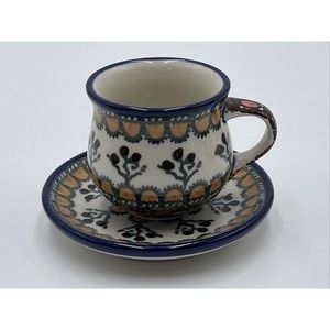 Polish Pottery UNIKAT 79  T. Liana Bell Shape Demitasse Tea Cup Saucer Set